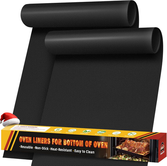 Skiennix Oven Liners - 2 Pack Heavy Duty Non-Stick Mats | 17"x25" Reusable & Heat Resistant, BPA/PFOA Free (Black)