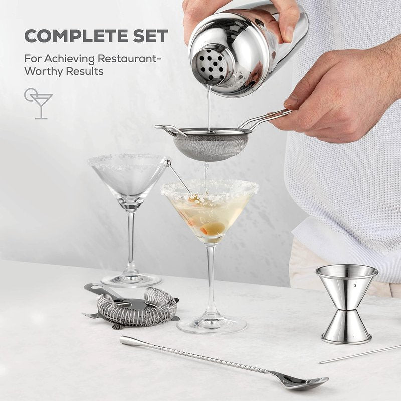 Pantrypoet Bartender Kit & Cocktail Shaker – 10-Piece Stainless Steel Drink Mixer Set with Jigger, Strainer, Muddler & Bar Spoon, Travel Bag Included – Essential Home Bar Accessories