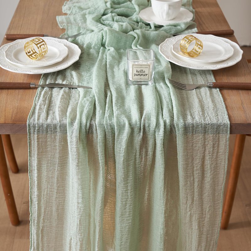 2Pcs Cheesecloth Table Runner Sage Green 10FT Boho Gauze Cheese Cloth Table Runners 120 Inches Long Rustic Sheer for Centerpiece Home Party Christmas Wedding Baby Shower Spring Easter Decor