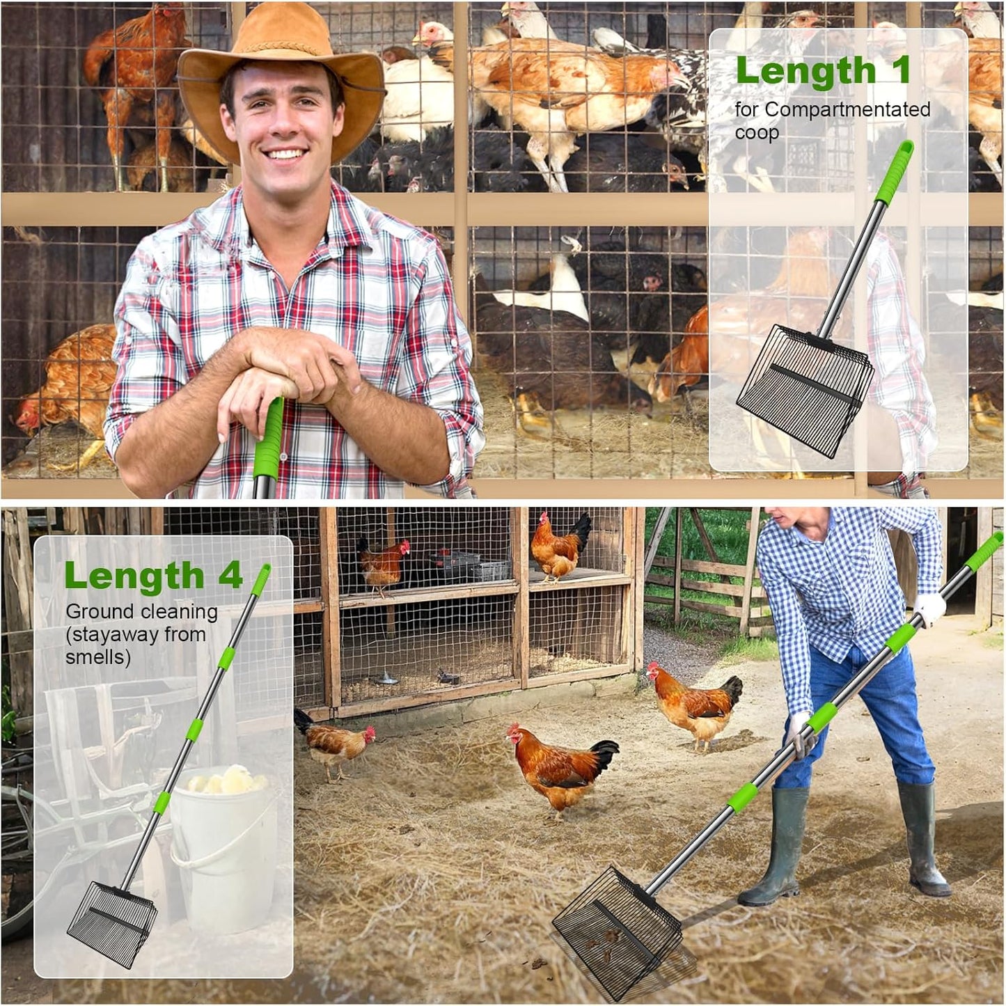 Skiennix Chicken Poop Scooper - 12-Inch Litter Sifting Shovel with Stainless Steel Handle | 4-in-1 Heavy Duty Accessory