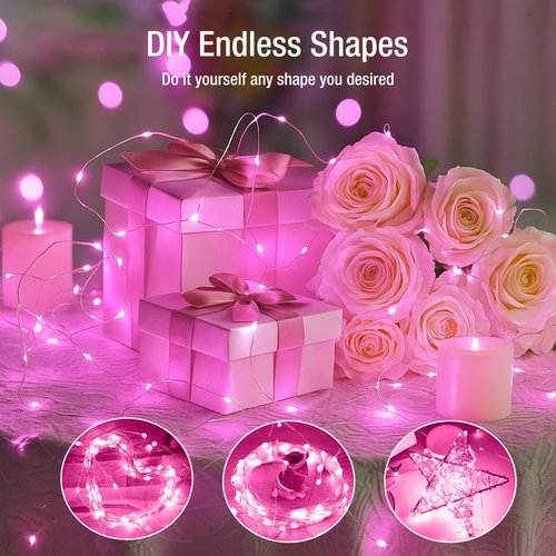 Fairdeer 20 Pack Fairy Lights Battery Operated - 7ft 20 Led Twinkle Lights 3 Modes, Bulk Mini String Lights Waterproof for Mason Jars Vases DIY Party Wedding Decoration Christmas - Pink