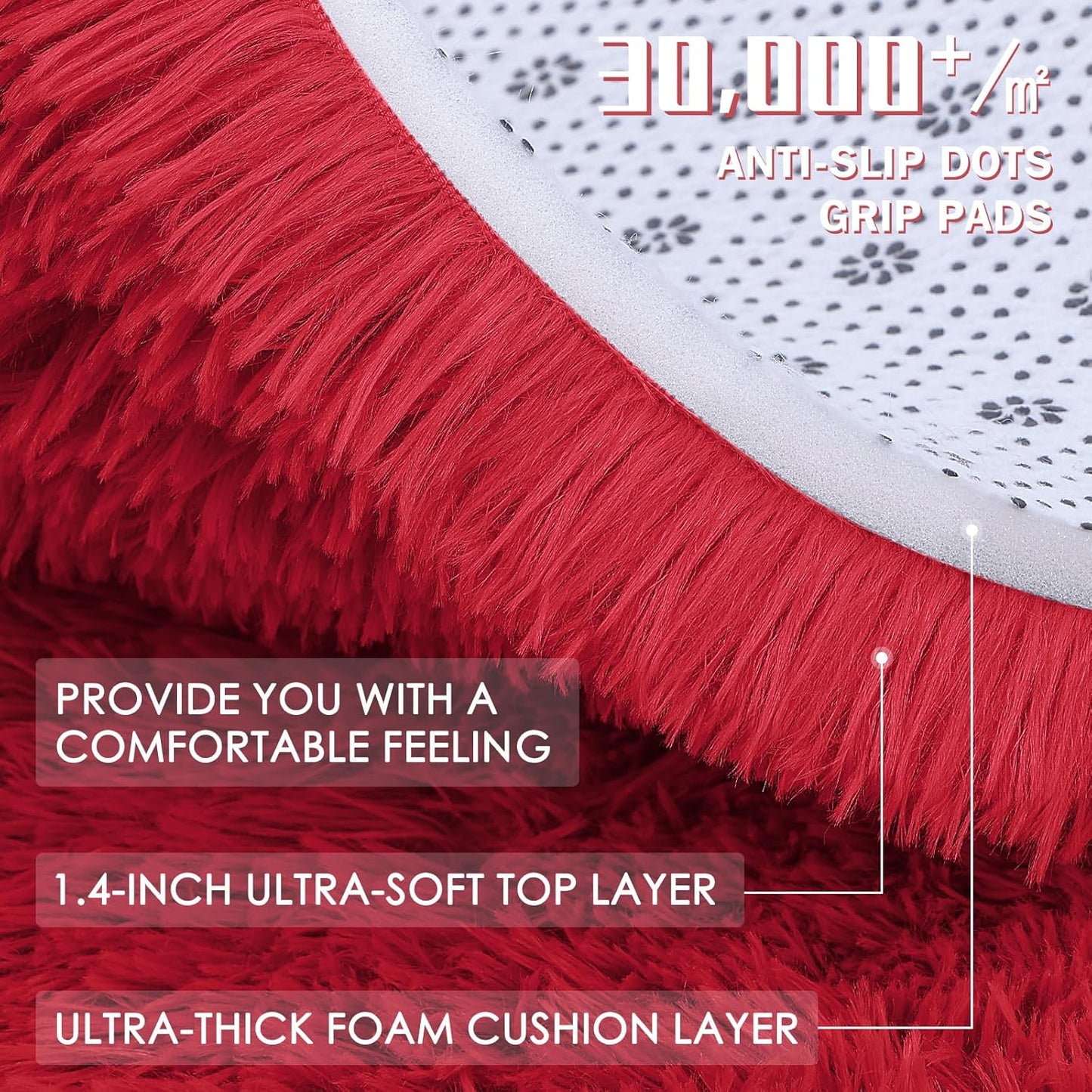 OLANLY Red Round Area Rug - Soft, Fluffy, Machine Washable 2 ft Circle Carpet for Bedrooms & Nurseries
