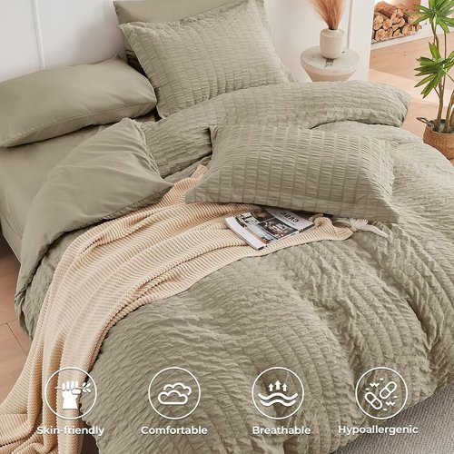 HYMOKEGE Twin XL Comforter Set - Luxury 5-Piece All-Season Bedding in Seersucker Design