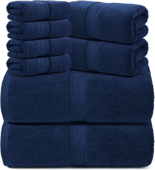 REDKISS Luxury Bath Towel Set - 8 Pieces, 100% Cotton, Super Absorbent & Quick-Dry - Blue