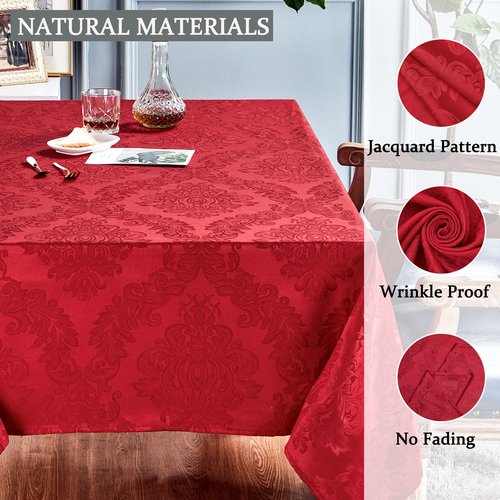 HomeJoy Rectangle Table Cloth Linen Farmhouse Stainproof Waterproof Washable Polyester Oblong Rectangular Fabric Table Cover for Kitchen Dining Dinner (Red, 60 X 84 Inch)