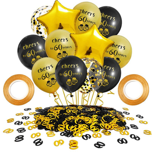 SHUNTAI Cheers to 60 Years Black and Gold Birthday Decorations - 60th Birthday Balloons, Latex Gold Confetti for Women Men - 60 Anniversary Theme Happy Party Decor 12 Inch