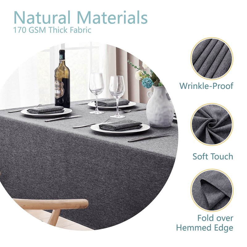Veblandy Rectangle Tablecloth Linen Textured Waterproof & Stain Resistant Table Cloth Wrinkle Free Decorative Fabric Farmhouse Table Cover for Dining/Party/Buffet/Wedding, 60 x 84 Inch, Dark Grey
