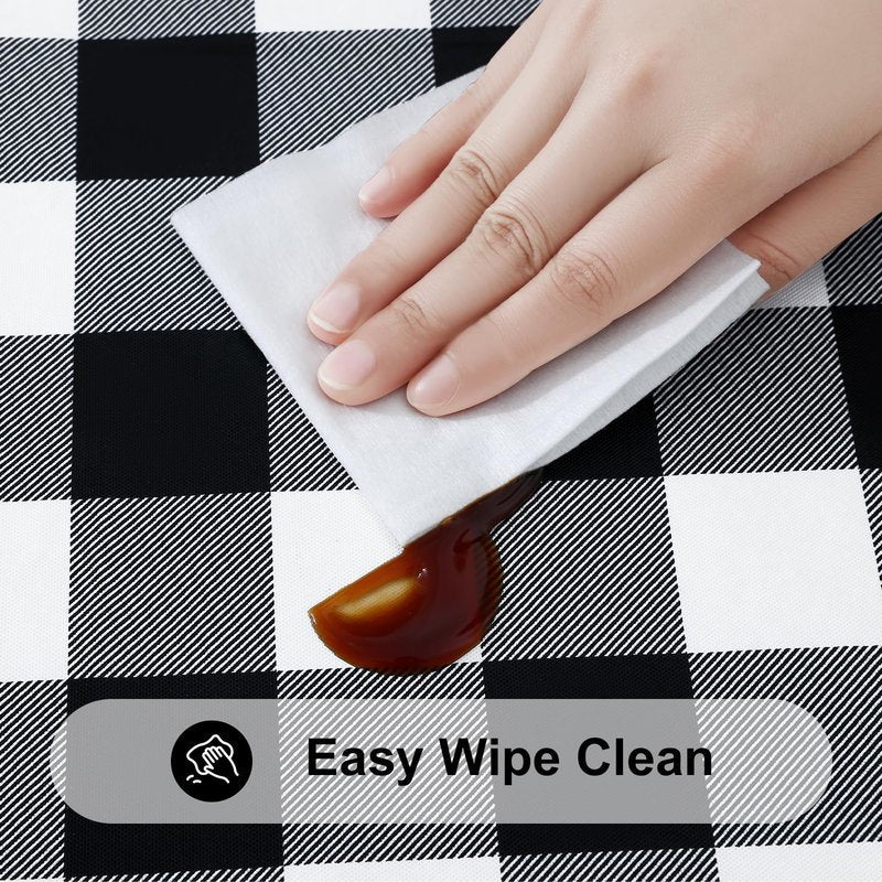 Smiry Round Picnic Tablecloth, Elastic Waterproof Fitted Vinyl Tablecloths for 36"-44" Tables, Flannel Backed Buffalo Plaid Table Cover for Dining, Camping, Outdoor, Black and White