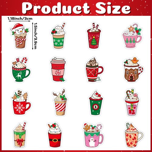 Haooryx Christmas Latte Sticker Rolls - 1000 Pcs Colorful Cartoon Latte Cup Waterproof Vinyl Reusable Laptop Stickers Coloring Book Scrapbook Water Bottle Page Activity Pad Party Favors Skateboard