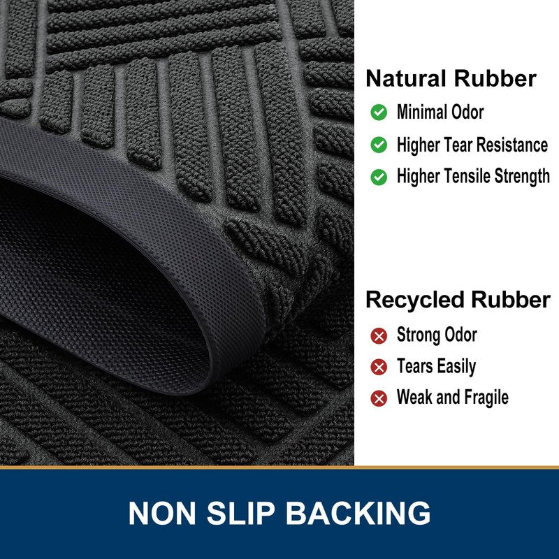 Smiry Front Door Mat Outside Entrance, Heavy Duty Outdoor Indoor Natural Rubber Doormat, Non Slip, Trap Dirt and Moisture, Easy Clean, Low Profile Patio Porch Entryway Mat, 29.5x17, Black