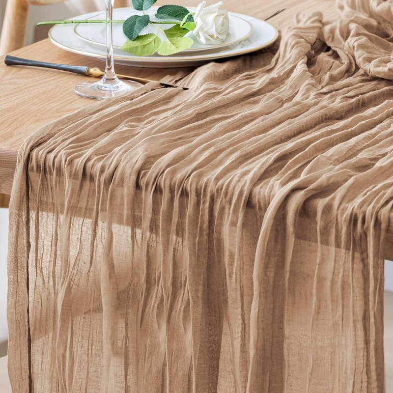 Xiomot Table Runner Cheesecloth 10FT Nude Boho Gauze Cheese Cloth Rustic Sheer Table Runners for Wedding Bridal Baby Shower Party Decoration