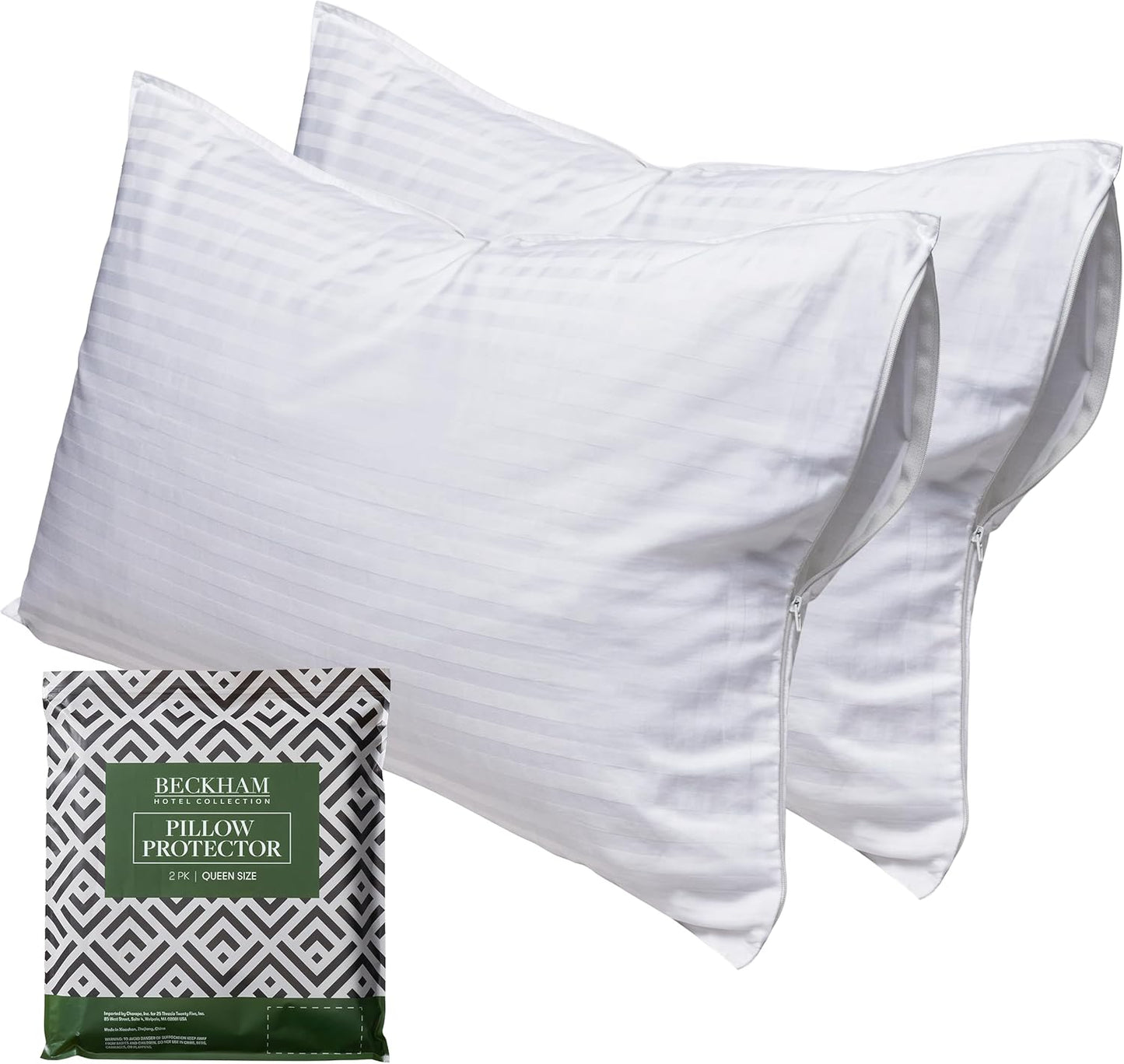 Beckham Hotel Collection Queen Size White Pillow Protectors - Soft, Breathable Cotton, Set of 2