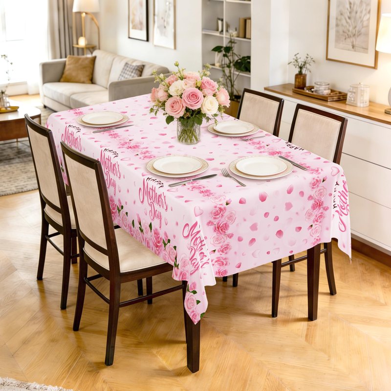 QZYL 3 Pack Mothers Day Table Cloths, 108" x 54" Mother's Day Decorations, Plastic Pink Disposable Table Decor with Roses Floral Flowers, Waterproof Rectangular Tablecloth for Best Mom Party Supplies