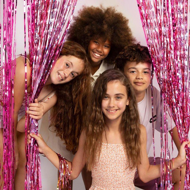 2 Pack Foil Curtain Backdrop Pink Metallic Tinsel Foil Fringe Curtains Photo Booth Props for Birthday Valentines Day Wedding Engagement Baby Shower Bachelorette Christmas Holiday Party Decorations