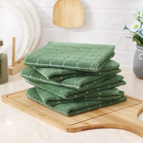 Homaxy 100% Cotton Terry Kitchen Dish Cloths, Ultra Soft and Absorbent Dish Towels for Kitchen, Suitable for Drying and Washing Dishes, 6 Pack, 12 x 12 Inches, Grass Green