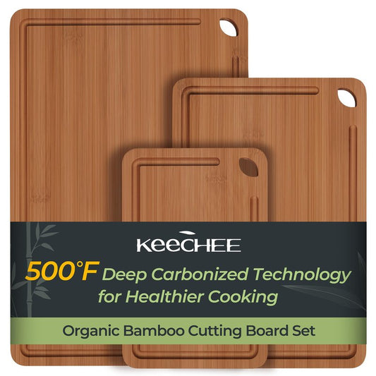 Keechee Bamboo Cutting Board, Durable Wood Cutting Boards for Kitchen with Deep Juice Grooves & Built-in Handles, Ideal Charcuterie & Chopping for Meat, Vegetables and Fruits Ideal Kitchen Gifts