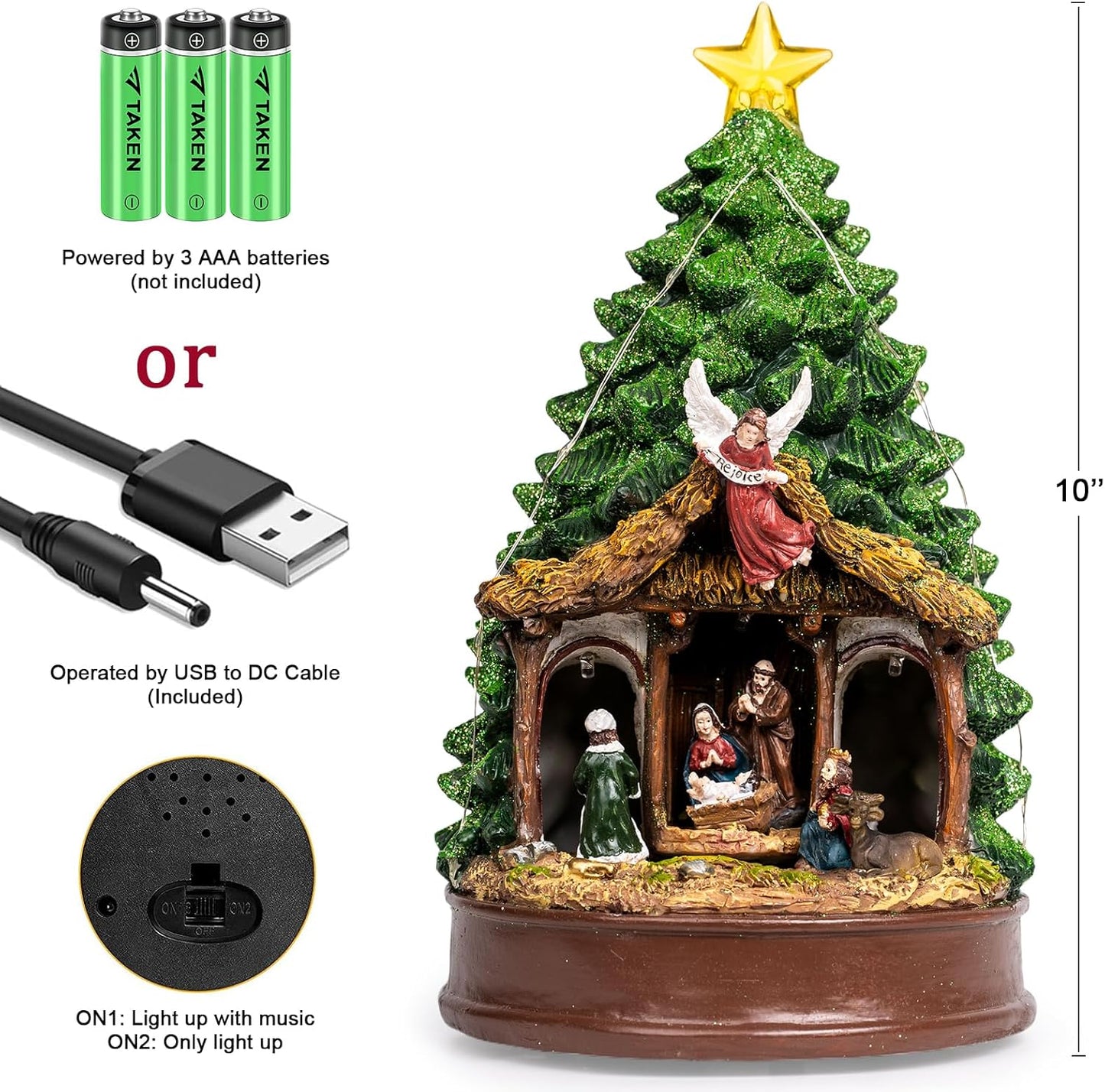 Regine Switzerland Christmas Tree Nativity Scene - Animated Adoration of The Magi with LED Lights & Music | Festive Home Decor