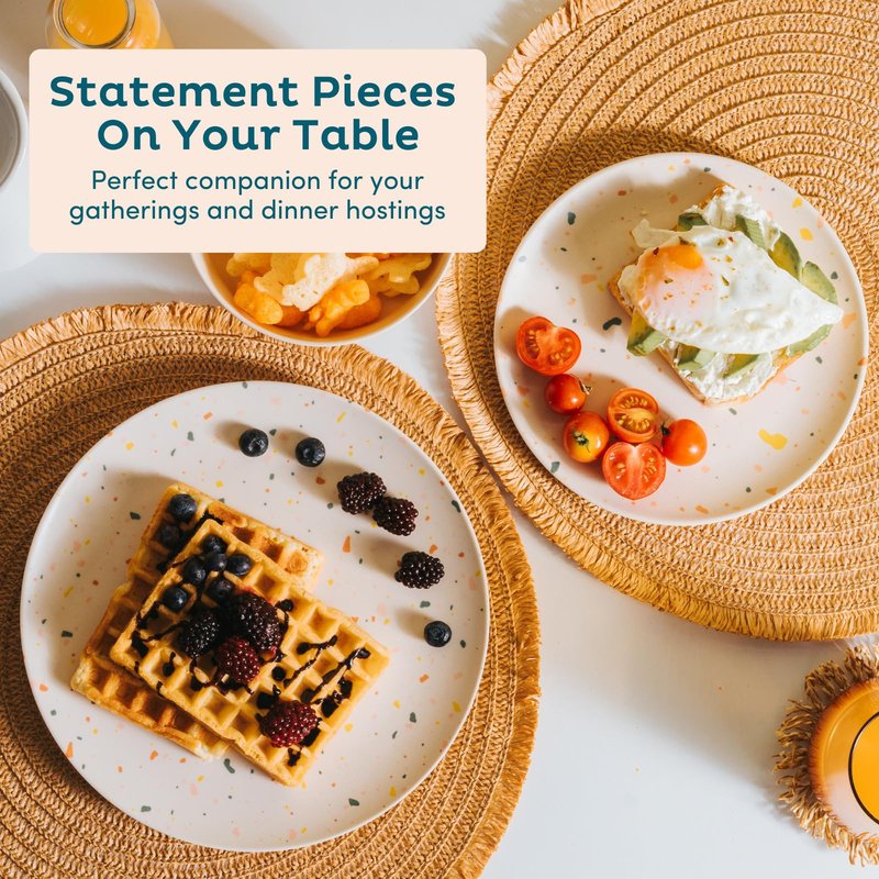 Nook Theory 4 Pack Reusable Bamboo Plates - Non-Toxic Toddler and Kids Plate, Dishwasher Safe, Not Microwavable Dinnerware (Celebration 8")