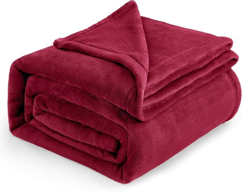 Bedsure Flannel Fleece Luxury Blanket - Cozy Plush Microfiber in Red | Queen Size (90"x90")