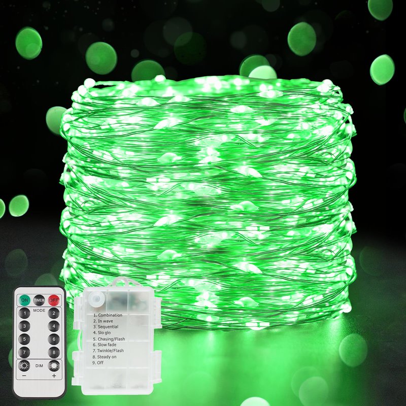 suddus Green Christmas Lights Battery Operatd, 66ft 200LED St Patricks Day Decorations Indoor, Fairy Twinkle Light with Remote for Halloween, Bedroom, Patio, Backyard, Outdoor Decorations