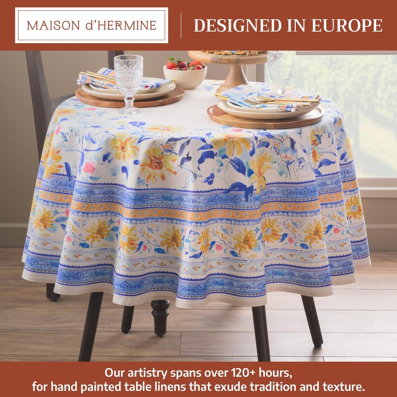 Maison d' Hermine Table Cloth Round Table 100% Cotton 63 Round Inches Tablecloth Reusable Decorative for Dining Kitchen Room Farmhouse Home Gifts for Mothers Day Spring Summer - Girassol