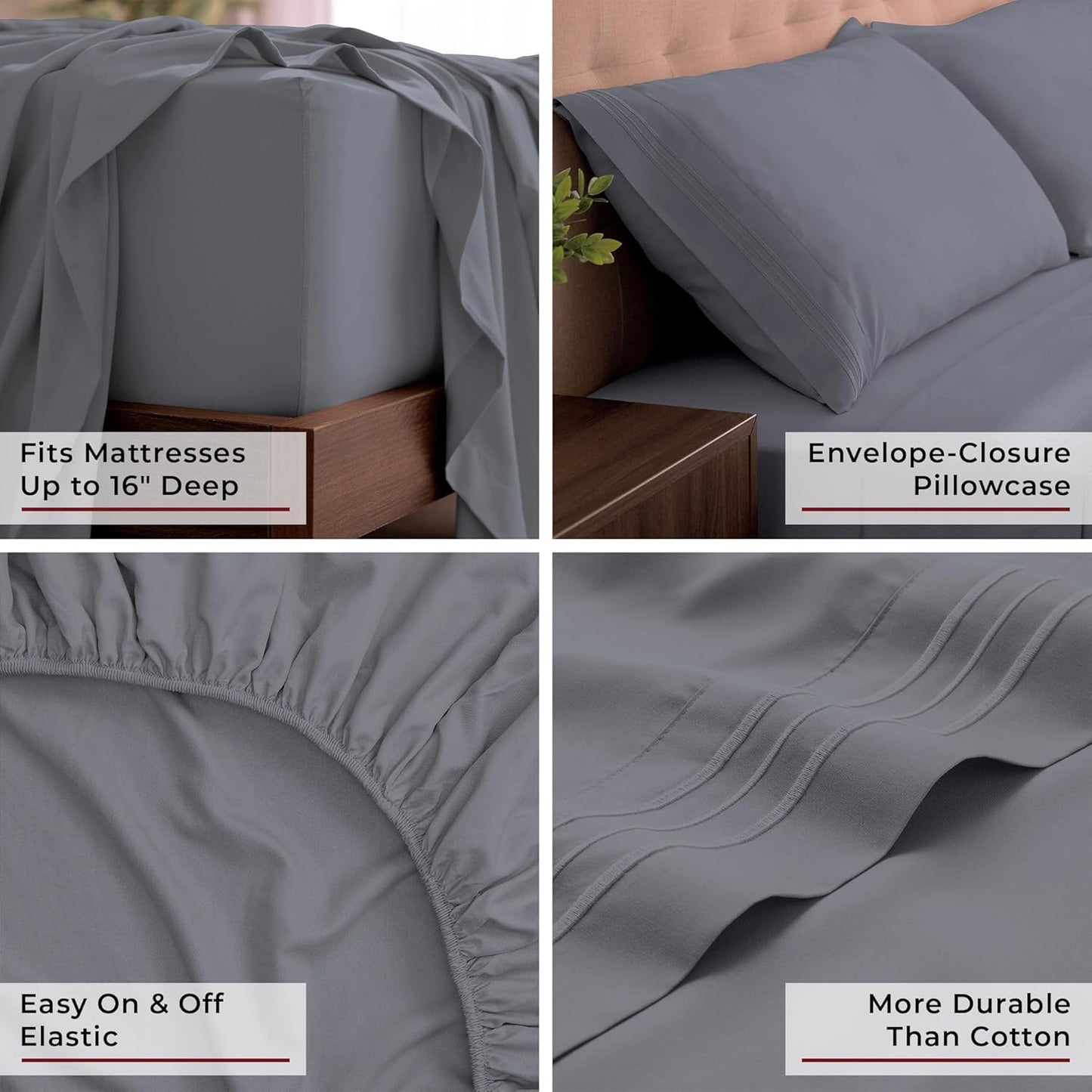 Mellanni King Sheets Set - 4 PC Hotel Luxury Bedding | Extra Soft, Cooling, Wrinkle-Resistant (Mineral Gray)