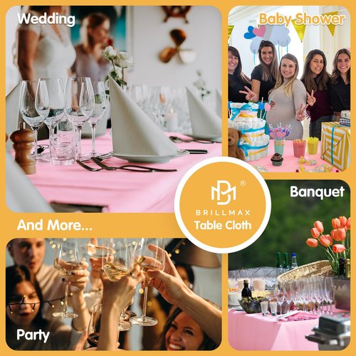 BRILLMAX 6 Pack Pink Tablecloths 90 x 156 Inch for 8ft Rectangle Tables - 150 GSM Polyester Fabric, Floor Length Drop, Water, Stain & Wrinkle Resistant Cloth Cover for Wedding Reception Banquet