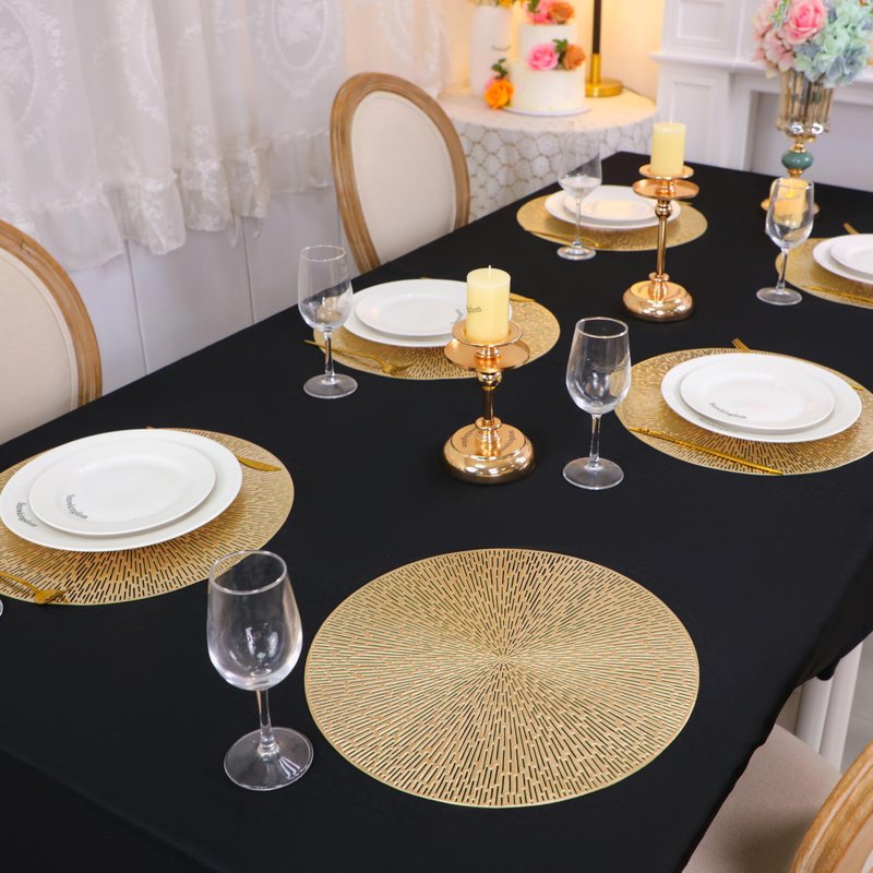 Round Placemats Gold Metallic Set of 6 Vinyl Hollow Placemats 15 Inch, Washable Easy Clean Wipeable Non Slip Stain Heat Resistant Dining Table Place Mats for Wedding Party Decoration by Snowkingdom