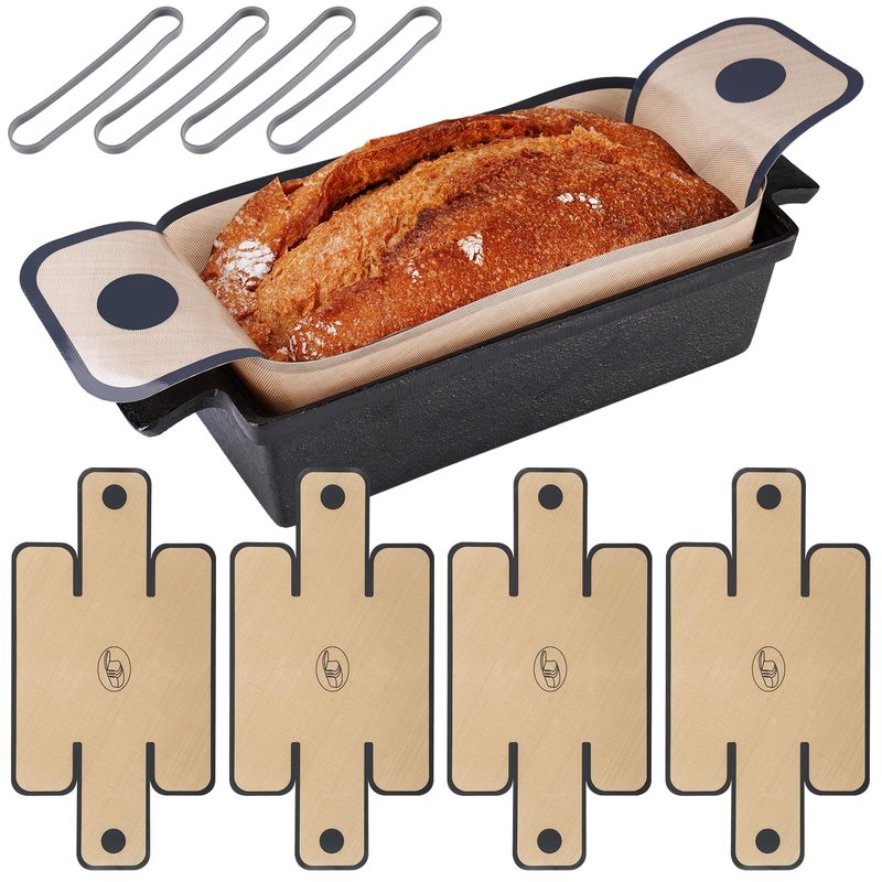NiHome 4-Pack Silicone Bread Loaf Pan Liners, Reusable and Nonstick Silicone Bread Sling, Fit for 9x5, 9.5x5, and 10x5 Inch Loaf Pans, Dishwasher Safe, Easy to Clean (Brown)