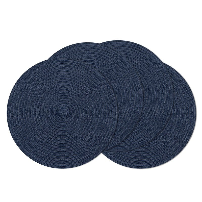 SHACOS Round Placemats Set of 4 Washable 15 inch Round Table Mats Cotton Polyester Woven Braided Place Mats for Dining Table, Navy