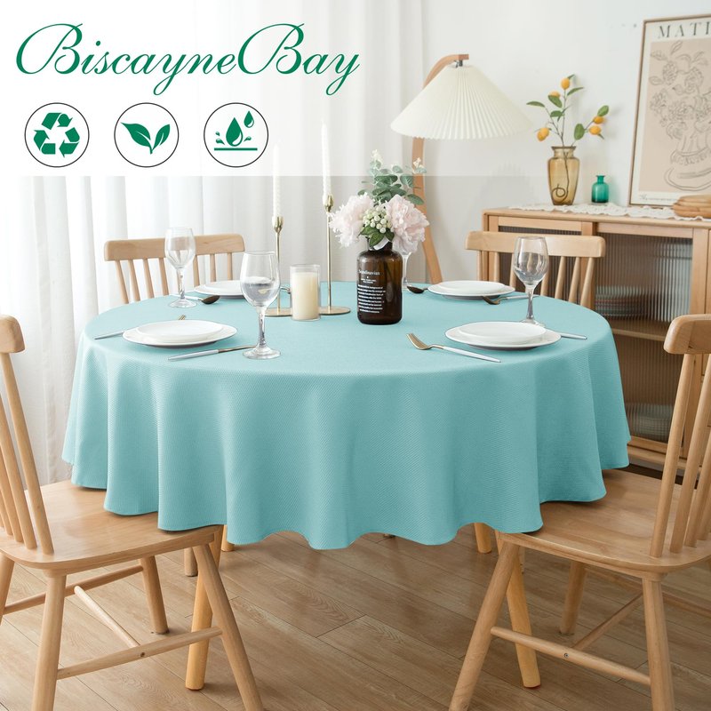 Biscaynebay Textured Fabric Round Tablecloths 70", Royal Blue Water Resistant Table Cloth Circle Folding Table Covers for Dining, Kitchen, Wedding, Parties etc. Machine Washable