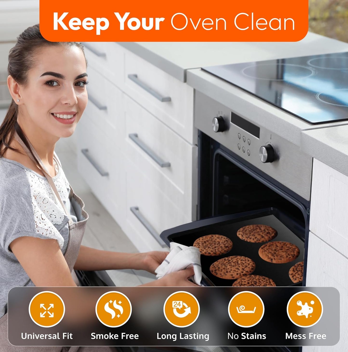 Skiennix Oven Liners | Heavy-Duty Non-Stick Mats - 17” x 25” | BPA & PFOA Free, Easy Clean & Heat Resistant - 2 Pack