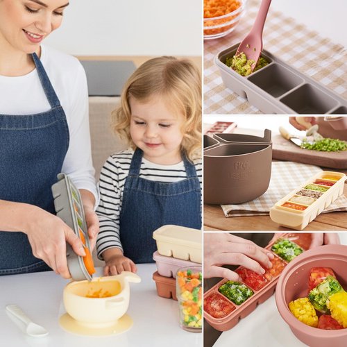 Firgi 0.7 oz/12 Sections Silicone Ice Cube Freezer Tray with Lid, 100% Food-Grade Platinum Silicone,Leak Resistance & Dishwasher Safe for Baby Food Prep,Breast Milk,Purees - Korean Made, Beige