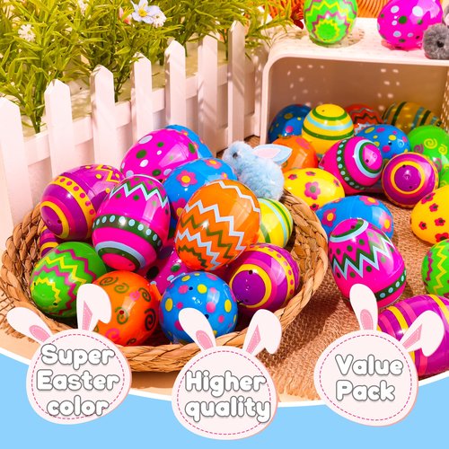 Envotek 24 Pack Plastic Printed Easter Eggs, 2.4 Inch Fillable Empty Eggs Bulks for Easter Eggs Hunt, Easter Basket Stuffers Fillers, Classroom Prize Supplies, Filling Treats and Party Favors