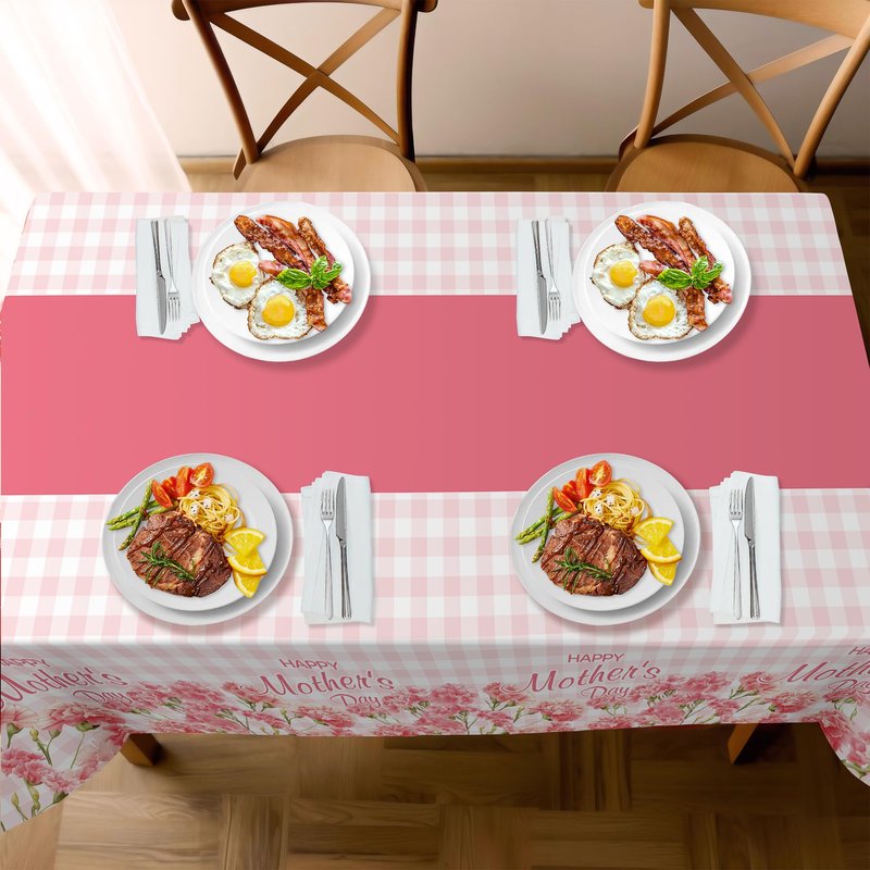 2 Pack Mothers Day Tablecloth,Mothers Decorations 54" x 108" Disposable Plastic Tablecloth,Mothers Table Cloth Plastic Pink Table Cover for Party Supplies,Birthday,Home,Dinner,Indoor,Outside Picnic