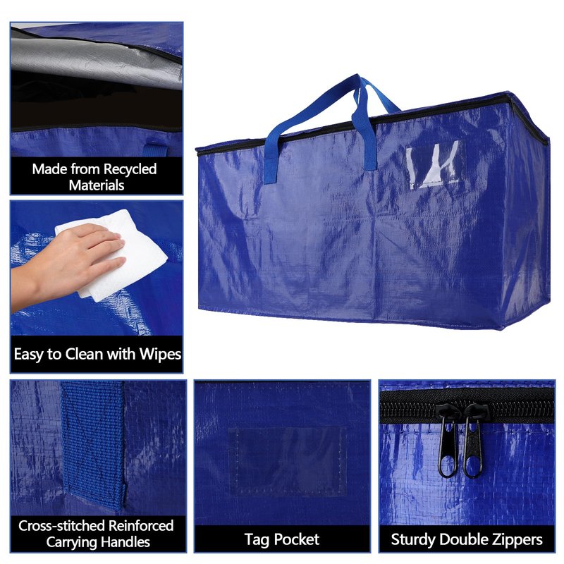 10 Pack Waterproof Moving Bags with Strong Zippers and Reinforced Handles, Real 100lb Capacity Extra Heavy Duty Large Storage Totes for Packing & Moving Storing, Alternative to Moving Boxes -95L,Blue