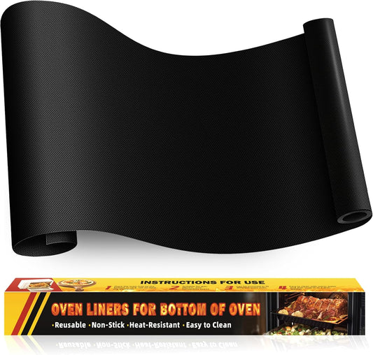 Large Oven Liners by Skiennix - Heavy Duty Non-Stick Mat | Reusable & Heat Resistant, 17"x75", BPA/PFOA Free (Black)