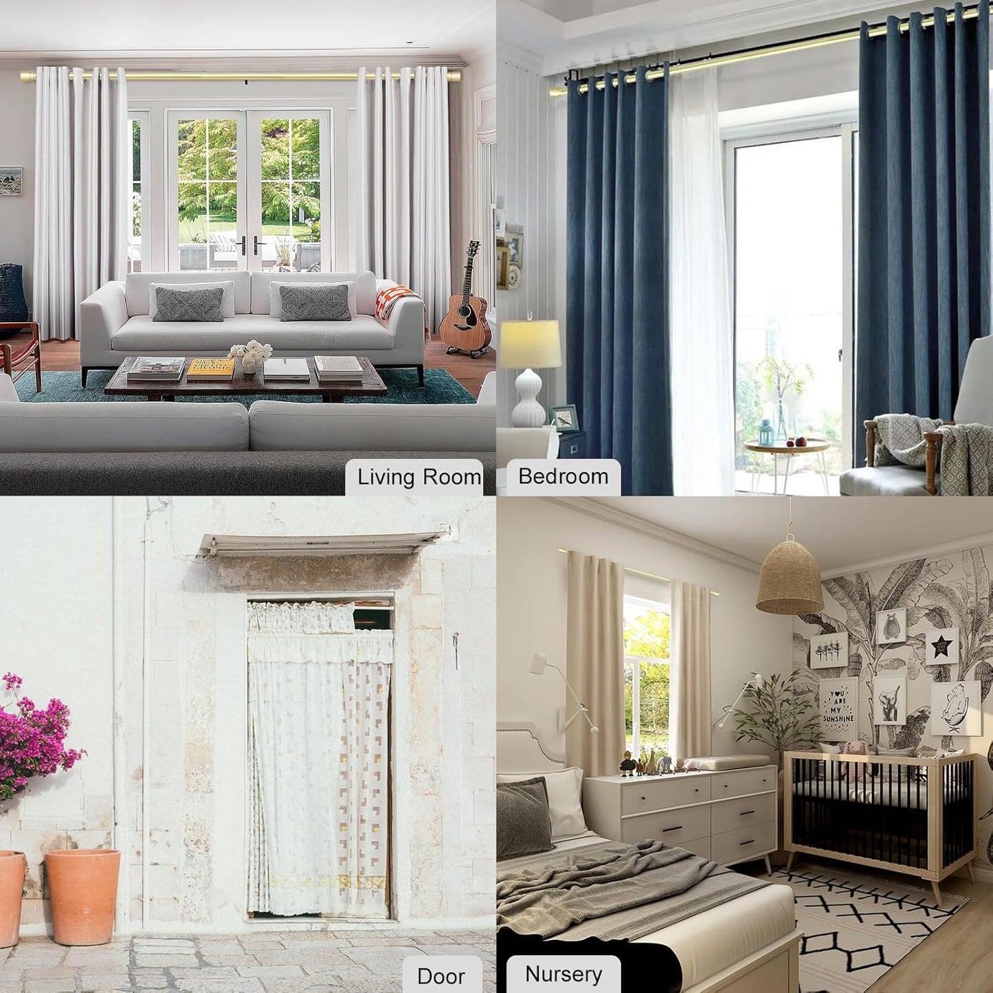 Byondeth Curtain Rods - Adjustable 16 to 200 Inches | 1 Inch Diameter with Elegant Aluminium Finials in Warm Gold