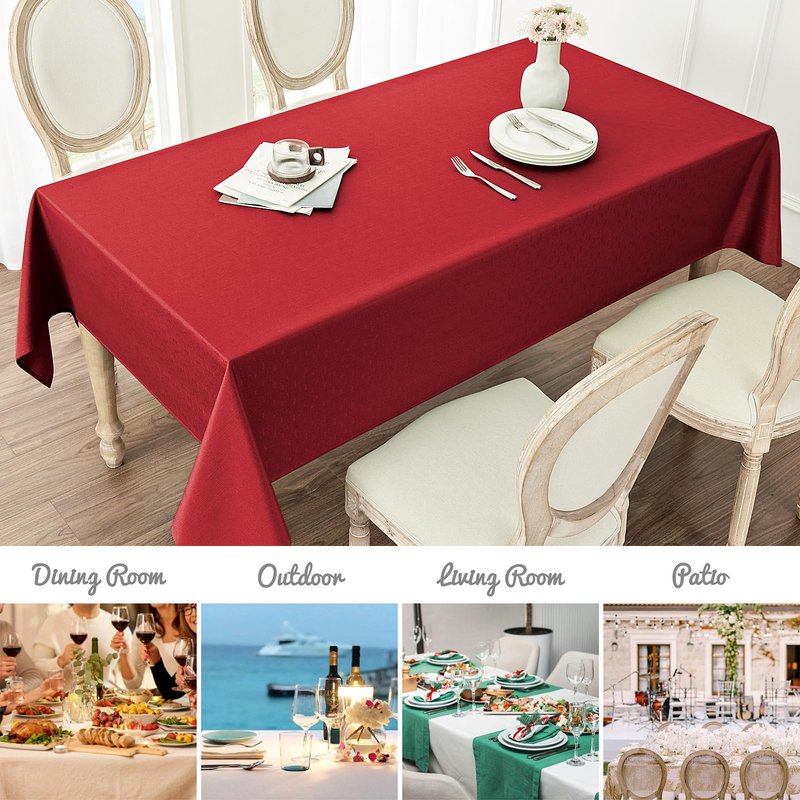 Veblandy Rectangle Tablecloth Waterproof 60x144 inch Linen Textured Table Cloth Stain and Wrinkle Resistant Washable, Decorative Fabric Table Cover for Dining, Party and Camping, Red