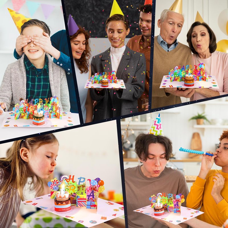 3D Pop Up Birthday Card with Music and Blowable LED Candle - Magic Blow-Out Greeting Card for Women, Men, Kids - Fits Any Age 1-100 Milestone Birthday Celebration Gifts Decorations for Women, Men, Mom, Wife, Husband, Boy, Girl