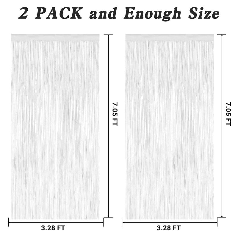 2 Pack Tinsel Backdrop, 3.28 x 7.05 Feet White Party Decorations, Metallic Foil Fringe Curtains Streamer Backdrop, Party Supplies Photo Props for Birthday Anniversaries Wedding