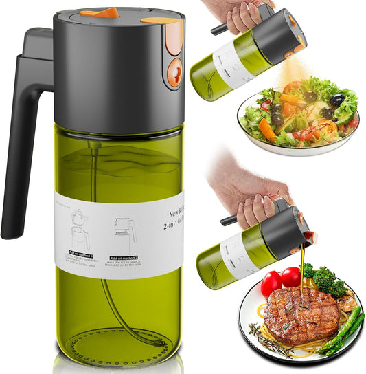 LAKUMIQI 17oz Oil Sprayer - 2 in 1 Light-Blocking Glass Spray Bottle for Cooking & BBQ
