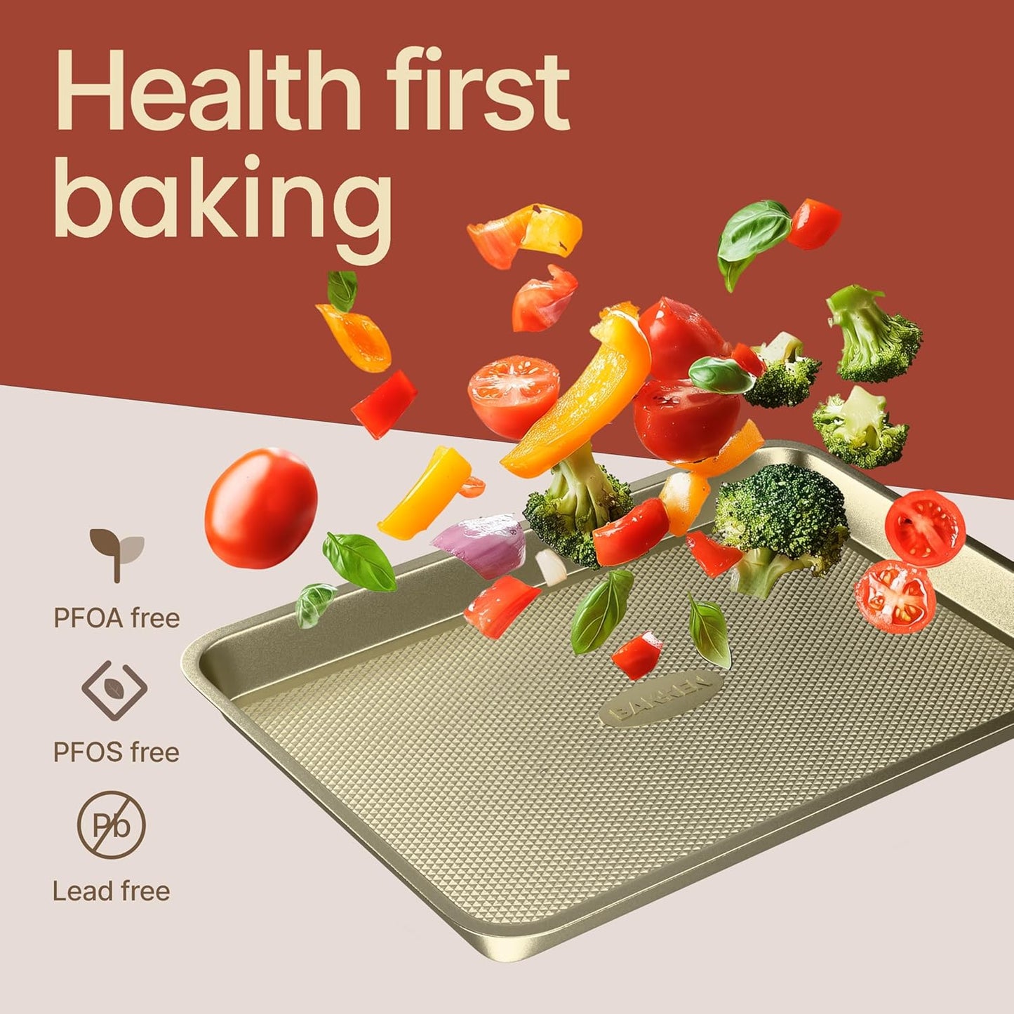 BAKKEN Nonstick Baking Pan - Commercial Grade Carbon Steel Cookie Sheet, 13.58” x 9.65”, PFOA Free | White Marble Finish