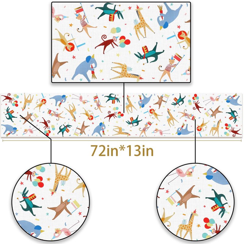 Pudodo Animal Parade Table Runner Jungle Animal Zoo Theme Birthday Party Baby Shower Kitchen Dining Room Home Decoration (13" x 72")