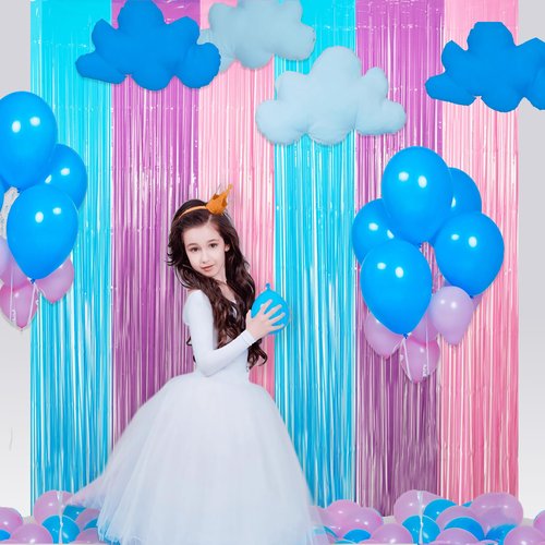 Blue Purple Pink Tinsel Backdrop - GREATRIL Pastel Foil Fringe Curtain Streamers for Pony Theme Birthday Mermaid Shower Unicorn Girls Party Decorations 2 Packs