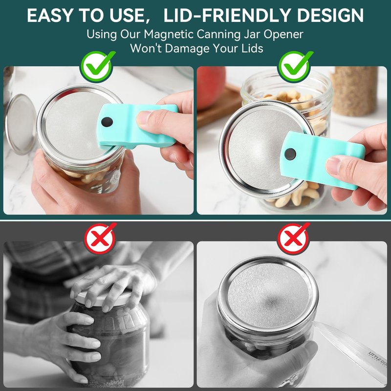 2 Pack Canning Jar Opener with Magnets, Mason Jar Opener For Canning Lids, Regular and Wide Mouth Lids, Powerful Magnet for Easy Refrigerator Storage, Releases Vacuum Seal– Patent Pending (Blue)