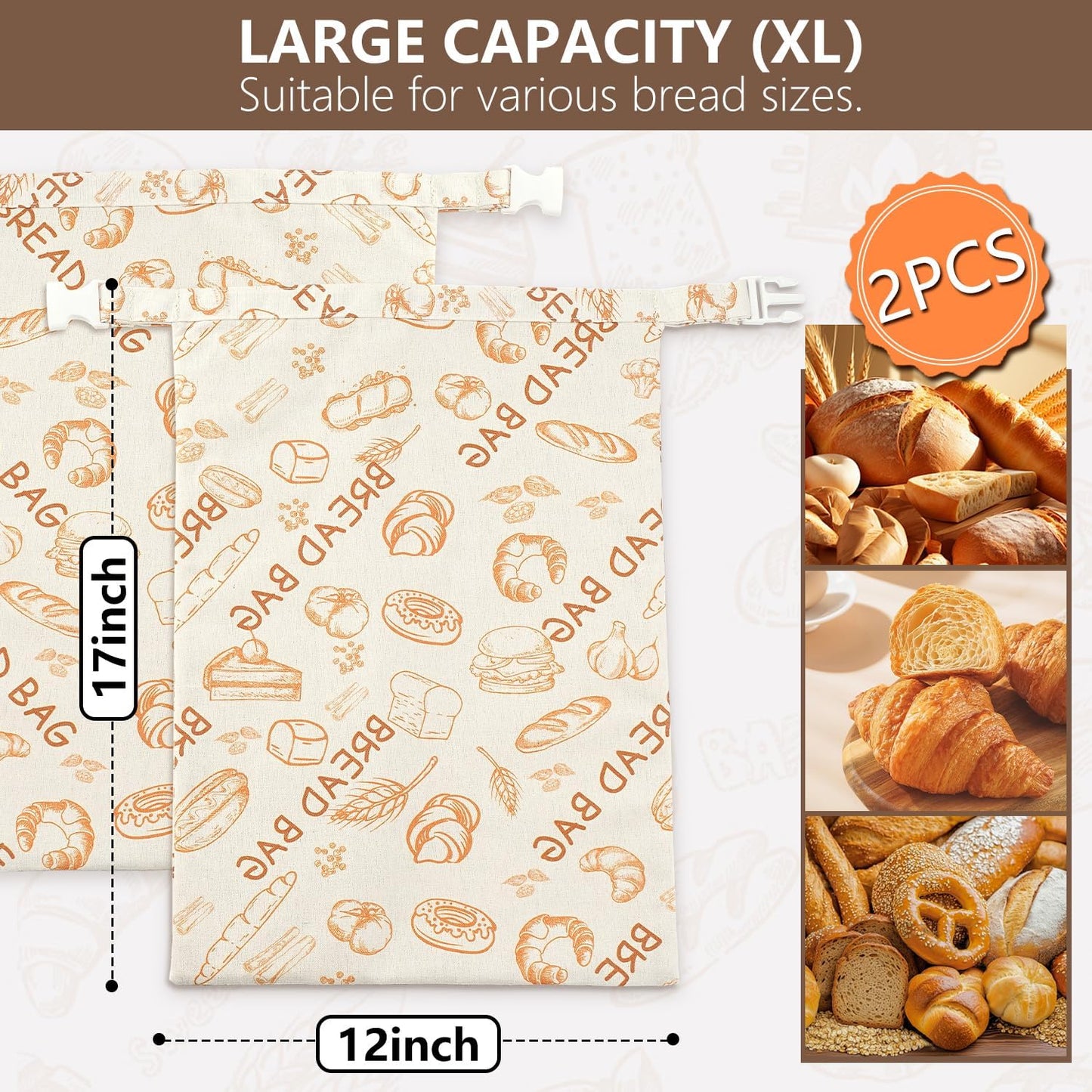 Skiennix Reusable Beeswax Bread Bags - Eco-Friendly Food Storage for Sourdough & Homemade Bread | 2 Pack, Large Capacity