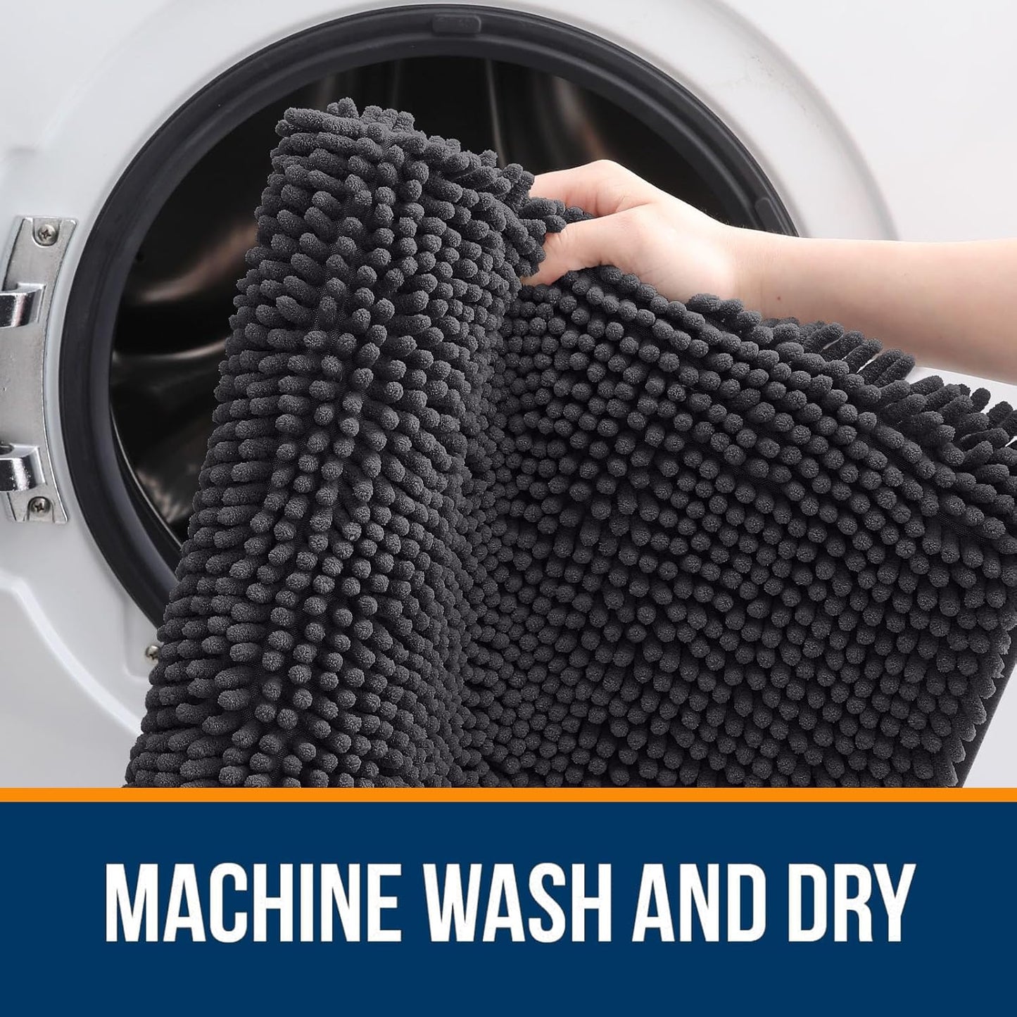OLANLY Bathroom Rugs - Extra Soft Chenille Bath Mats with Rubber Backing | Quick Dry, Machine Washable, Dark Grey 35x24