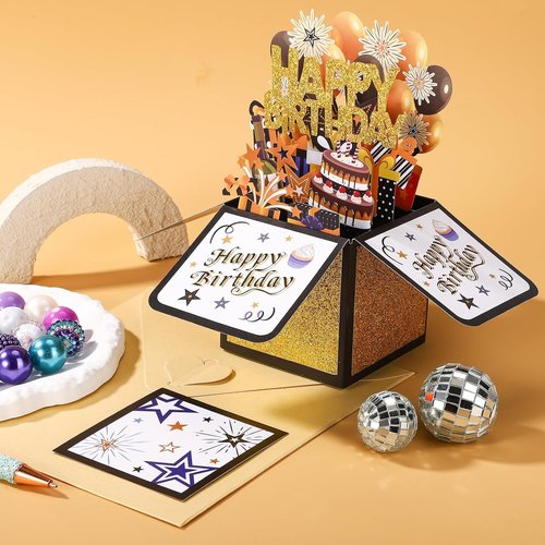Intatikoo Pop Up 3D Birthday Card,Blank Greeting Card with Envelope, Birthday Gift for Him Dad Husband Son Women Kids Her