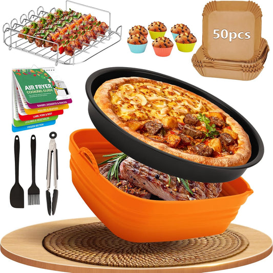 Skiennix 14-Piece Air Fryer Accessories Set - Silicone Liners, Pizza Pan & Baking Cups | Fits 5.8-8QT Models